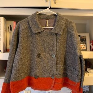 Free people gray and red sweater jacket